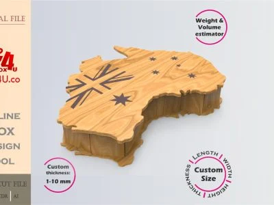Online Design Australia map shaped Box | software tool for map shaped boxes | custom size laser cut file DXF, AI, CDR | Box4U