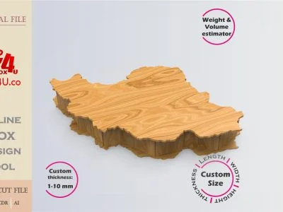 Online Design Iran map shaped Box | software tool for map shaped boxes | custom size laser cut file DXF, AI, CDR | Box4U