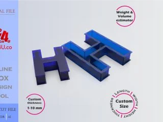 Make Letter H Box | blue acrylic | Online design for letter box | custom size laser cut file DXF, AI, CDR | Box4U