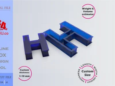 Make Letter H Box | blue acrylic | Online design for letter box | custom size laser cut file DXF, AI, CDR | Box4U