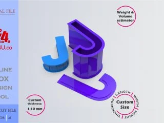 Make Letter J Box | blue acrylic | Online design for letter box | custom size laser cut file DXF, AI, CDR | Box4U