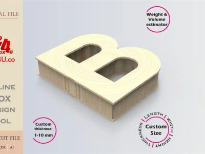 Online Design Letter B Box | wooden | App tool for letter boxes | custom size laser cut file DXF, AI, CDR | Box4U