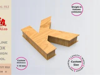 Online Design Letter K Box | wooden | App tool for letter boxes | custom size laser cut file DXF, AI, CDR | Box4U