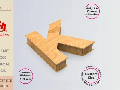 Online Design Letter K Box | wooden | App tool for letter boxes | custom size laser cut file DXF, AI, CDR | Box4U