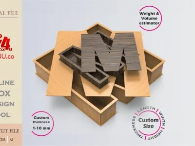 Online Design Letter M Box | walnut | software tool for letter boxes | custom size laser cut file DXF, AI, CDR | Box4U
