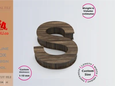 Online Design Letter S Box | walnut | software tool for letter boxes | custom size laser cut file DXF, AI, CDR | Box4U