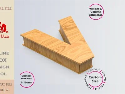 Online Design Letter V Box | wooden | App tool for letter boxes | custom size laser cut file DXF, AI, CDR | Box4U