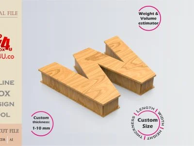 Online Design Letter W Box | wooden | App tool for letter boxes | custom size laser cut file DXF, AI, CDR | Box4U