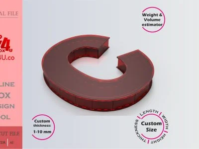 Make Letter C Box | red acrylic | Online app tool for letter boxes | custom size laser cut file DXF, AI, CDR | Box4U