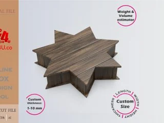 Online Design Seven-Pointed Star Box | walnut | software tool for shape boxes | custom size laser cut file DXF, AI, CDR | Box4U