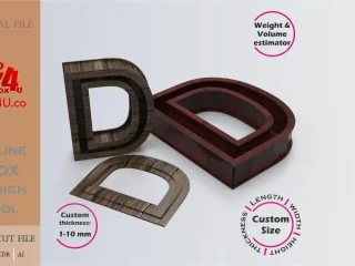 Online Design Letter D Box | walnut | software tool for letter boxes | custom size laser cut file DXF, AI, CDR | Box4U
