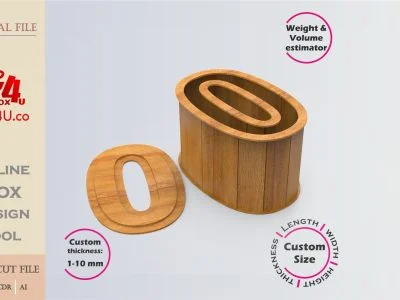 Online Design Number zero Box | bright wooden | App tool for number shape boxes | custom size laser cut file DXF, AI, CDR | Box4U