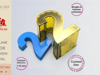 Make Number 2-shaped box | blue & gold | Online design for number shaped box | custom size laser cut file DXF, AI, CDR | Box4U