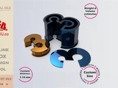 Make Number 0-shaped box | gold & blue metal | Online design for number shaped box | custom size laser cut file DXF, AI, CDR | Box4U