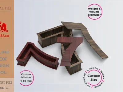 Online Design Number 7-shaped Box | software tool for number shaped boxes | custom size laser cut file DXF, AI, CDR | Box4U
