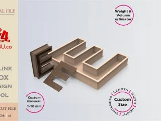 Online Design Letter E Box | wooden | App tool for letter boxes | custom size laser cut file DXF, AI, CDR | Box4U