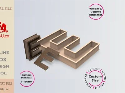 Online Design Letter E Box | wooden | App tool for letter boxes | custom size laser cut file DXF, AI, CDR | Box4U