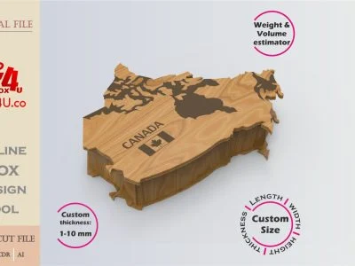 Online Design Canada map shaped Box | software tool for map shaped boxes | custom size laser cut file DXF, AI, CDR | Box4U