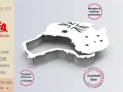 Online Design Australia map shaped Box | software tool for map shaped boxes | custom size laser cut file DXF, AI, CDR | Box4U