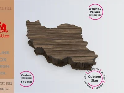 Online Design Iran Box | software tool for countries map box | custom size laser cut file DXF, AI, CDR | Box4U
