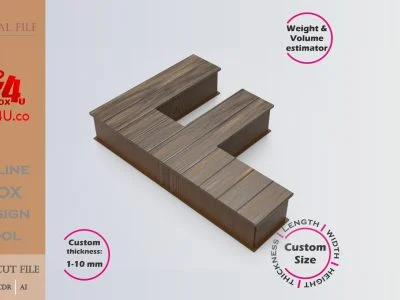 Online Design Letter F Box | walnut | software tool for letter boxes | custom size laser cut file DXF, AI, CDR | Box4U