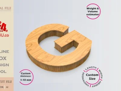 Online Design Letter G Box | wooden | App tool for letter boxes | custom size laser cut file DXF, AI, CDR | Box4U