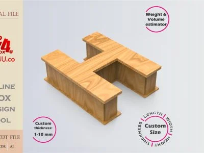 Online Design Letter H Box | wooden | App tool for letter boxes | custom size laser cut file DXF, AI, CDR | Box4U