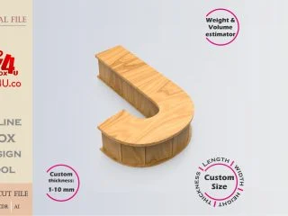 Online Design Letter J Box | wooden | App tool for letter boxes | custom size laser cut file DXF, AI, CDR | Box4U