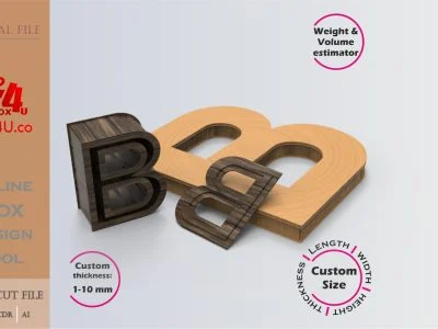 Online Design Letter B Box | walnut | software tool for letter boxes | custom size laser cut file DXF, AI, CDR | Box4U