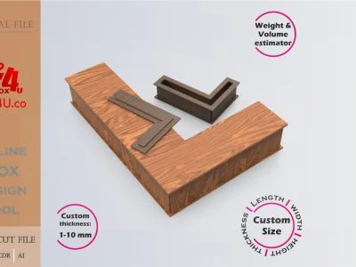Online Design Letter L Box | walnut | software tool for letter boxes | custom size laser cut file DXF, AI, CDR | Box4U