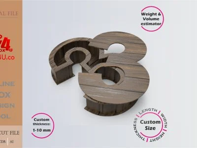 Online Design Number 3-shaped Box | walnut | software tool for number shaped boxes | custom size laser cut file DXF, AI, CDR | Box4U