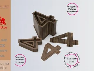 Online Design Number 4-shaped Box | walnut | software tool for number shaped boxes | custom size laser cut file DXF, AI, CDR | Box4U