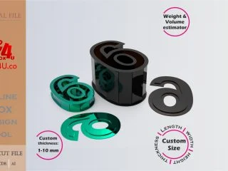 Make Number 6-shaped box | black & green metal | Online design for number shaped box | custom size laser cut file DXF, AI, CDR | Box4U