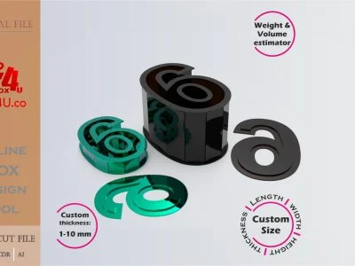 Make Number 6-shaped box | black & green metal | Online design for number shaped box | custom size laser cut file DXF, AI, CDR | Box4U