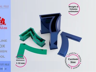 Make Number 7-shaped box | blue metal | Online design for number shaped box | custom size laser cut file DXF, AI, CDR | Box4U