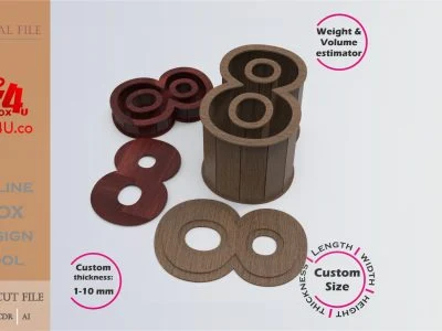 Online Design Number 8-shaped Box | software tool for number shaped boxes | custom size laser cut file DXF, AI, CDR | Box4U