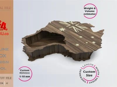 Online Design Australia Box | software tool for countries map box | custom size laser cut file DXF, AI, CDR | Box4U