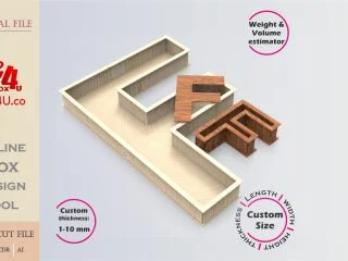 Online Design Letter F Box | wooden | App tool for letter boxes | custom size laser cut file DXF, AI, CDR | Box4U