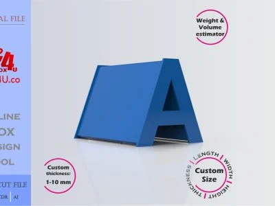 Make Letter A Box | blue acrylic | Online design for letter box | custom size laser cut file DXF, AI, CDR | Box4U