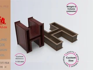 Online Design Letter H Box | walnut | software tool for letter boxes | custom size laser cut file DXF, AI, CDR | Box4U
