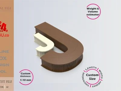 Online Design Letter J Box | walnut | software tool for letter boxes | custom size laser cut file DXF, AI, CDR | Box4U