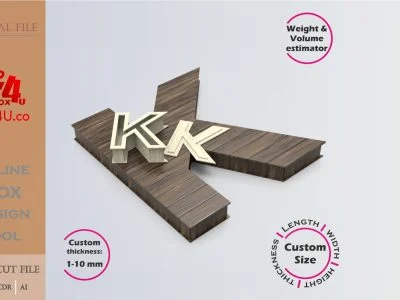 Online Design Letter K Box | walnut | software tool for letter boxes | custom size laser cut file DXF, AI, CDR | Box4U