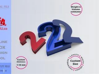 Make Number 2-shaped box | red & blue metal | Online design for number shaped box | custom size laser cut file DXF, AI, CDR | Box4U