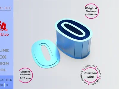 Make Number 0-shaped box | blue metal | Online design for number shaped box | custom size laser cut file DXF, AI, CDR | Box4U