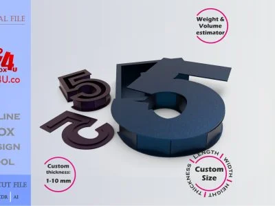 Make Number 5-shaped box | black & blue metal | Online design for number shaped box | custom size laser cut file DXF, AI, CDR | Box4U