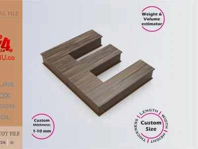 Online Design Letter E Box | walnut | software tool for letter boxes | custom size laser cut file DXF, AI, CDR | Box4U