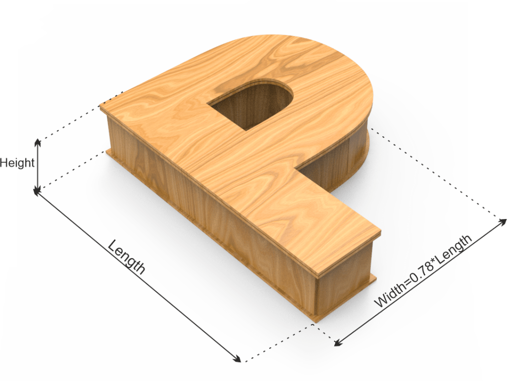 Letter P Box dimension definitions