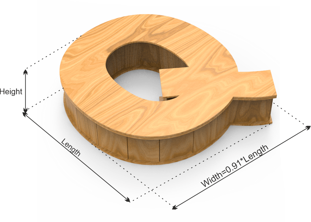 Letter Q Box dimension definitions