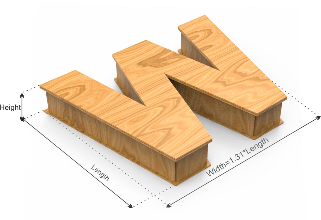 Letter W Box dimension definitions