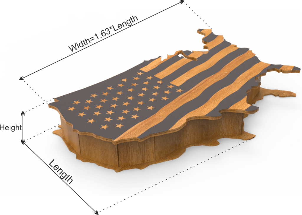 Parameter Definition for USA map Box | wooden | App tool for map boxes | custom size laser cut file DXF, AI, CDR | Box4U